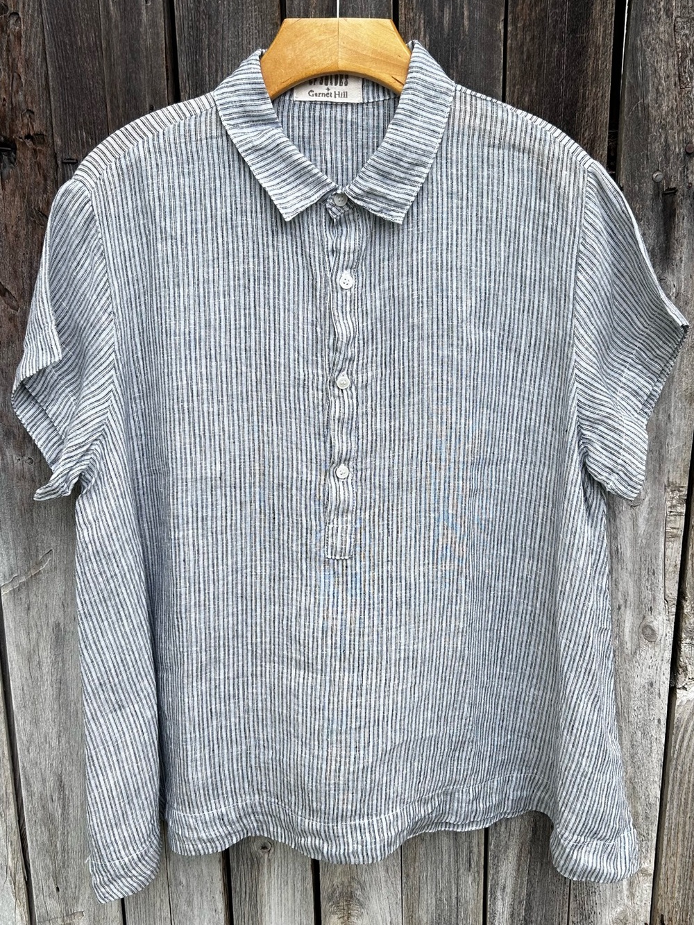 CP Shades Garnet Hill Peek Cap Sleeve Linen Top White Blue Black L